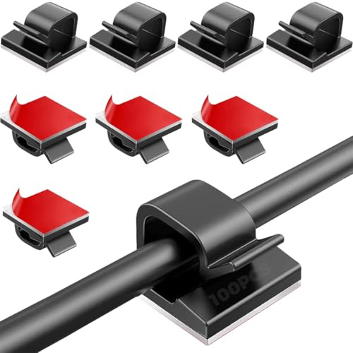 100 Stück Kabelhalter Selbstklebend,Kabelclips Schreibtisch für Kabelklemmen,Kabelclips für Kabelmanagement,Kabelbefestigung Lichterkette,Outdoor Kabelklemmen(Schwarz)