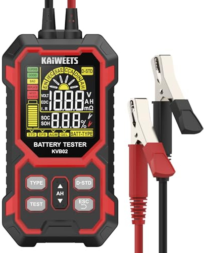 KAIWEETS Car Battery Tester 12V/24V Digital Auto Battery Checker 50–2000 CCA with SOH/SOC Analysis LCD Cranking Test for Car SUV Motorcycle