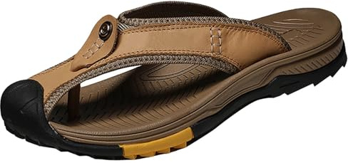 YIzdegg tåsandaler dam läder – flip flops bågestöd sandaler mjuk sula pantoletter andas tåseparator ultrakudde rehaba-sandaler komfort sommarskor halkfria utomhussandaler, kaki, 39