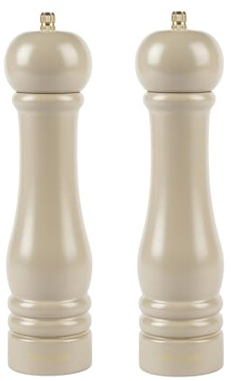 Salter Salt and Pepper Mills - Set of 2 Grinders, 23 cm Tall, Adjustable Grinding Fine to Coarse, Ceramic Mechanism, Suitable for Rock Salt/Peppercorns, Seasoning, Extra Cap Included, Beige | Beige Finish, Gold Screw Top, Easy Refill Design, For Sea Salt Or Peppercorns, Includes S And P Caps, 2 Piece