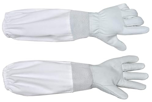 Generisch Weiße Imkerhandschuhe aus Ziegenleder Xxl mit Langem Schutz und Leichtem Tragekomfort für Sichere Bienenzucht und Imkerei Arbeit