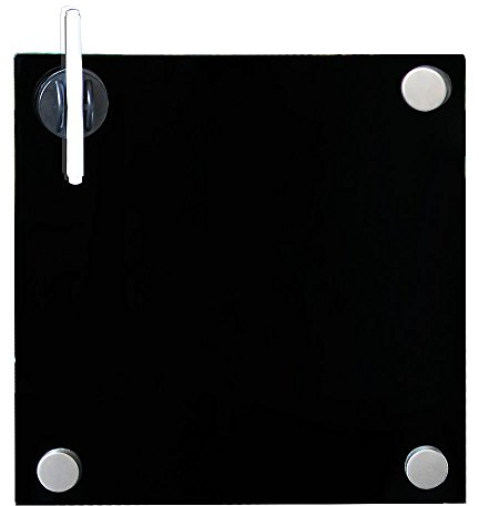 Melko Glasmagnettafel Whiteboard Pinnwand magnetisch 45x45 cm Schwarz Glas | inkl. Stift, Stifteablage mit Magnetschwamm und 3 Neodym-Magnete, abwischbare Oberfläche, für Büro, Schule und Konferenzräume