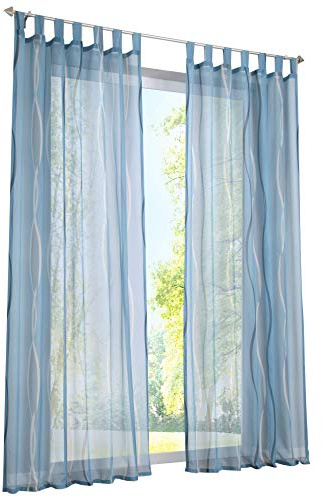 1er-Pack Voile Gardinen mit Wellenförmig Druck Design Vorhang Lichtdurchlässig Vorhänge (BxH 140x245cm, Blau mit Schlaufen)