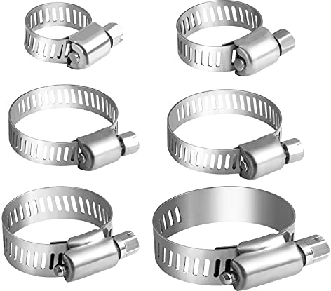 FEPITO 30pcs Hose Clips Adjustable 10-38mm Range Stainless Steel Hose Clamp Assortment 6 Size