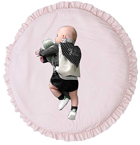 Leikance Baby-Spielmatte, rund, gerüscht, weiche Baumwolle, Krabbelunterlage Kinder, Spielmatte, Kinderzimmer, Dekoration, 100 cm