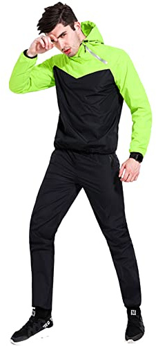 ANUFER Unisex Uomo Donna Tute per Sauna Perdita di Peso Giacca + Pantaloni Allenarsi Set di Sudore Verde SN07814 M