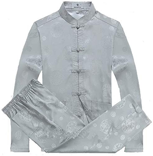 G-LIKE Chinesische Tangzhuang Kleidung Anzug - Traditioneller Tang-Anzug Kampfkunst Kung Fu Tai Chi Uniform Trainingsanzug Langärmelige Jacke Hose Drachen Kostüm für Damen Herren (Grau, XL)