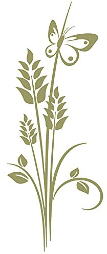wall-refine WM-00114 | BLÜTENRANKE mit Schmetterling | 30 x 78 cm, Gold, seidenmatt, Wandtattoo Wandaufkleber in Premium Qualität, Wanddeko Deko Blüte Ranke Blume Pflanze Flur Diele