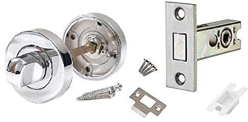 Golden Grace Toilet Thumb Turn & Dead Bolt, 51mm Diameter, Polished Chrome | Includes 64mm deadbolt, spindle, and screws with a concealed 50mm backplate rose to neatly hide fixings on bathroom doors.