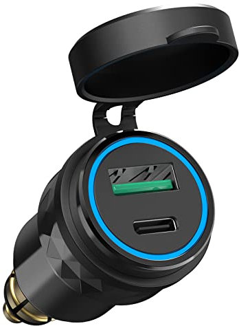 12V-24V Prise USB DIN Chargeur Rapide de Moto: USB C Adaptateur DIN Hella vers USB Avec LED Bleue Pour Moto BMW Ducati TriumphTiger et Autres Motos de Style Europ