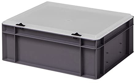 1a-TopStore Design Eurobox Stapelbox Lagerbehälter Kunststoffbox in 5 Farben und 16 Größen mit transparentem Deckel (matt) (grau, 40x30x15 cm)