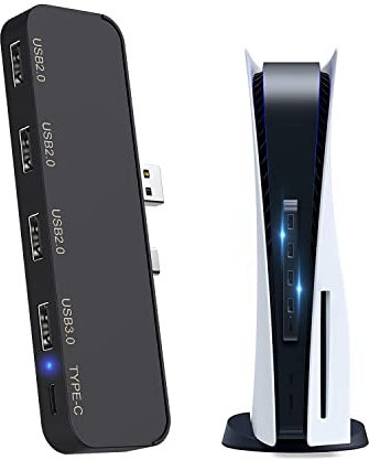 5 Ports USB Hub for PS5 - Tendak High Speed USB 3.0 Extension Hub Adapter with 4 USB Port + 1 Type C Port for Playstation 5 Game Console