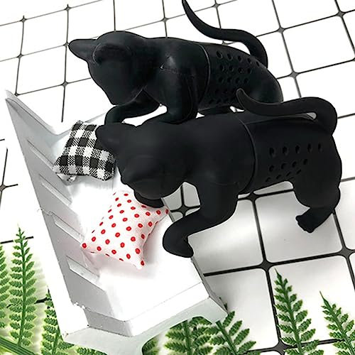 Lot de 2 infuseurs à thé - Boule à thé en silicone - Infuseur à thé - Filtre à thé en forme de chat - Boule à thé pour thé en vrac - Accessoire de thé (noir)