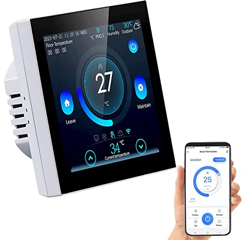 revolt Thermostat WLAN Heizung: WLAN-Fußbodenheizung-Thermostat mit Touchdisplay, Feinstaub-Anzeige (Steuerung, Raumthermostat Aufputz, Funk)
