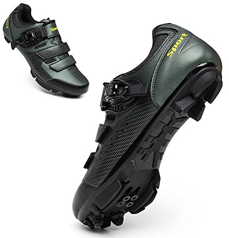 Prodkfe Radschuhe Damen MTB Schuhe Herren Fahrradschuhe Mountainbike Schuhe Kompatibel mit SPD 2-Bolzen-Stollen Grün 44EU