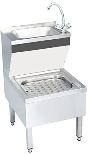Gecheer Gastro-Handwaschbecken mit Wasserhahn Freistehend Edelstahl Gastronomie Waschtisch Waschbecken Spülbecken Gastrobecken Ausgussbecken Edelstah 50 x 60 x 109 cm (L x B x H)