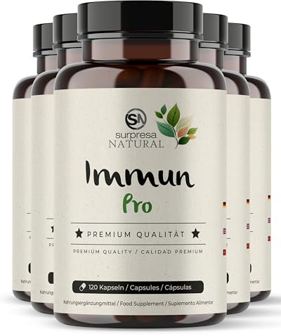 Surpresa Natural 12 in 1 Immun Pro I 5x 120 Kapseln I Multivitamin Booster hochdosiert I Vitamin A, B6, B9, B12, C, D, Eisen, Kupfer, Selen, L-Histidin, Astragalus & Zink I vegane Multivitamin Kapseln