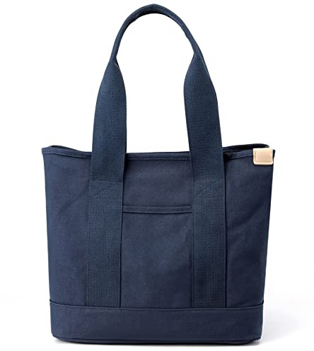 zhongningyifeng Lässige Damen-Einkaufstasche aus Segeltuch mit Tragegriff oben, große Kapazität, Einkaufstasche für Arbeit, Reisen (Blue, M)