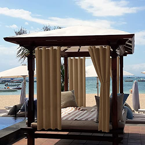 ele ELEOPTION Outdoor Vorhänge Wasserabweisend, UV Schutz Outdoor Vorhang mit Ösen,Winddicht Blickdicht Vorhang Innen und Außen Gardinen für Garten Hof Balkon (Braun, 1 Stücke/ 132 X 240cm)