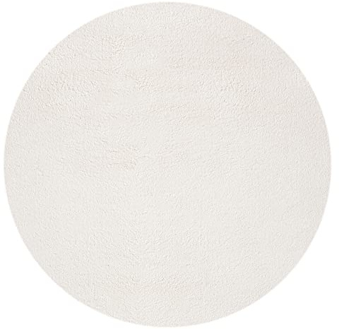 Mia´s Teppiche Taos – kuscheliger Kurzflor Teppich in Felloptik, super Soft & waschbar bis 30°C, mit Anti-Rutsch-Unterseite, Wohnzimmer & Schlafzimmer, Made in Türkiye, Creme, 120 x 120 cm Rund