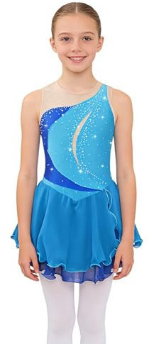 Freebily Mädchen Tanzkleid Ärmelloses Eiskunstlauf Kleid Ballettkleid | Mit glänzenden Strasssteinen verziert, modische Patchwork, Rundhals, Kinder Gymnastik Trikot, Wettbewerb Tanzkleidung