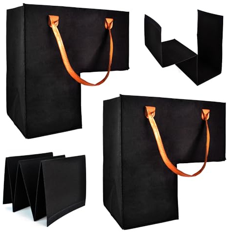 (2 PACK) Stair Basket -Foldable L-Shape step Storage Basket with 2 Pcs Supporting Insert and PU Leather Handle, for Carpeted and Wooden Stairs, Suitable for Toys,Clothes,Books,Computers (Black)