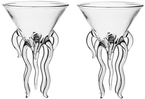soulnioi Martini Cocktail Glasses Set in 2,Octopus Shape Cocktail Glass V Shaped Martini Glasses for Serving Cocktails,Gift Set for Valentines Wedding Anniversary 120ML