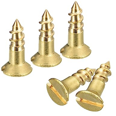 sourcing map Lot de 40 vis à bois en laiton, M2,5 x 8 mm, tête plate et auto-taraudeuse, pour meubles de travail du bois