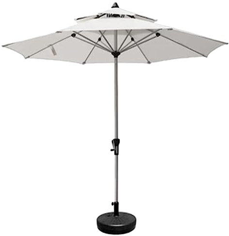 Gartenschirm, Terrassenschirm, Strandschirm, Terrassenschirm für den Außenbereich, mit Sockel, Einzel- oder Doppeldach, tragbar, ideal für den Garten, befüllbarer Sockel (weiß + Doppellage