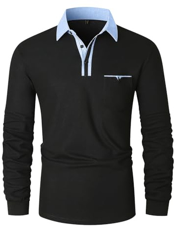 VMSUCIJ Herren Poloshirt Langarm Baumwolle Outdoor Casual Polo Tops Regular Golf T-Shirts