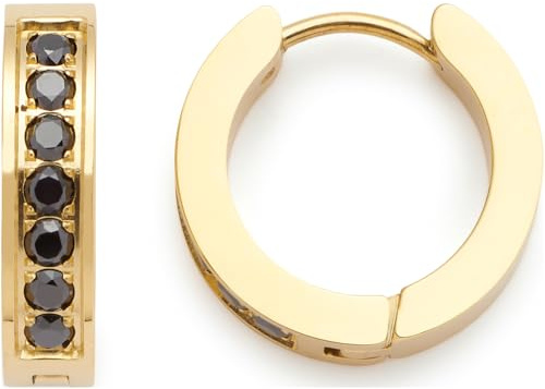 Jewels by Leonardo Inka Creole Earrings, 1 Pair of Folding Hoop Earrings Made of Gold-Coloured Stainless Steel, Black Zirconia Stones, Jewellery Women's Gift, 024310, Eine Größe, Stainless Steel,