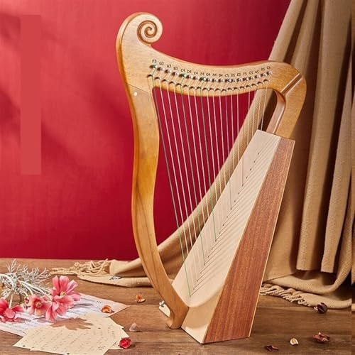 BAMFY Harfe 16,16,19,21,24 Saiten Mahagoniholz Handbuch Tragbar Instrument Traditionell Lyre Mit Stimmschlüssel, Saitensatz Austauschen, Plektren Und Tasche Für Musikliebhaber(19-string-Harp-Log)