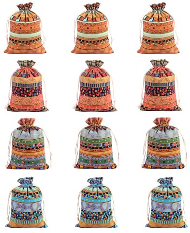 Wonvify Bolsas de Algodón Con Cordón - 12 Piezas Pequeñas de Tela 10 x 14 cm, Regalo Ligeras de Almacenamiento de Joyas Transpirables, de Yute para Bodas, Fiestas, Cumpleaños