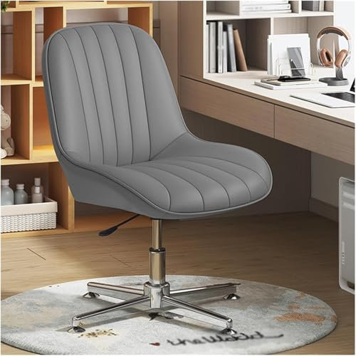TS TAC-SKY Dick Gepolsterte Home-Office-Stühle Aus Leder, Verstellbarer, Drehbarer Schaukelstuhl, Frisiertisch, Breiter Computerstuhl, Bürostuhl, Schreibtischstuhl Ohne Armlehnen, Ohne Rollen(Gray)