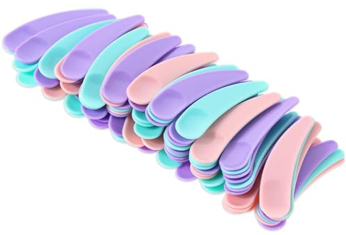 210 st mini kosmetisk spatel, plast skönhet ansiktskräm ögonkrämsskrapa, återanvändbar sminkspatel, kosmetisk spatelskopa för provtagning och blandning för kvinnor flickor (grön, lila, rosa)