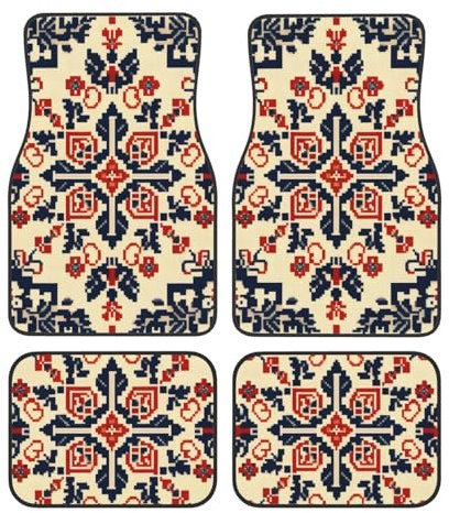 Lot de 4 tapis de sol de voiture, style ethnique, bohème, vintage, oriental, art traditionnel, accessoires de voiture universels pour berlines, SUV, camions, camionnettes