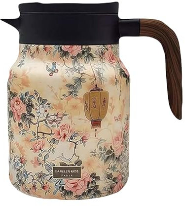 Floral Théière Rétro Theiere Avec Infuseur 1L Théières En Acier Inoxydable Bouilloire À Thé Théière Isotherme thermo Pour Boisson Chaude En Acier Inoxydable Pour Thé En Vrac, Tisane
