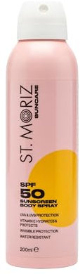 ST. MORIZ Suncare SPF 50 Sunscreen Body Spray | Hydrating UVA & UVB SPF 50 Invisible Protection Sun Spray Mist for Body with Vitamin E | Water Resistant | Dermatologically Tested | Vegan | 200ml