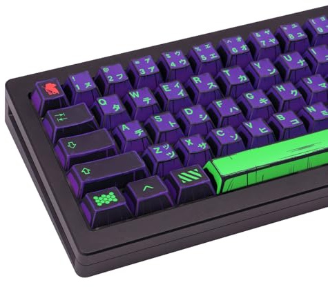 GEKUCAP Manga Themed Japanese Keycaps, Retro Purple PBT Keyboard Keycaps | Dye Sublimation Cherry Profile Custom Keycaps Set 130 Keys for 75% TKL 100% Cherry MX Mechanical Keyboard