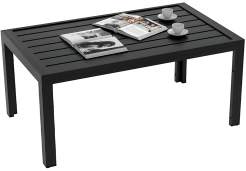 Outsunny Beistelltisch Balkontisch aus Stahl Rechteckig Kaffeetisch wetterfest Gartentisch pflegeleicht Sofatisch Outdoor Tisch für Balkon Garten Terrasse Veranda Wohnzimmer, 101,5x61x46 cm Schwarz