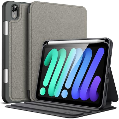 JETech Folio Case for iPad mini A17 Pro/6th Gen (2024/2021), Space Gray | Multi-Angle Stand Cover, Pencil Holder, Slim Protective Cover, Auto Wake/Sleep