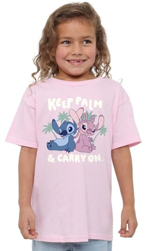 Disney Girl's Stitch&Angel Keep Palm T Shirt, Light Pink, 3-4 Years