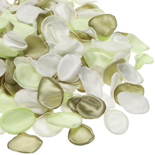 sourcing map 300pcs Artificial Rose Petals Fake Silk Flower Petals for for Wedding Party Proposal Anniversary Decoration, White/Light Green/Green