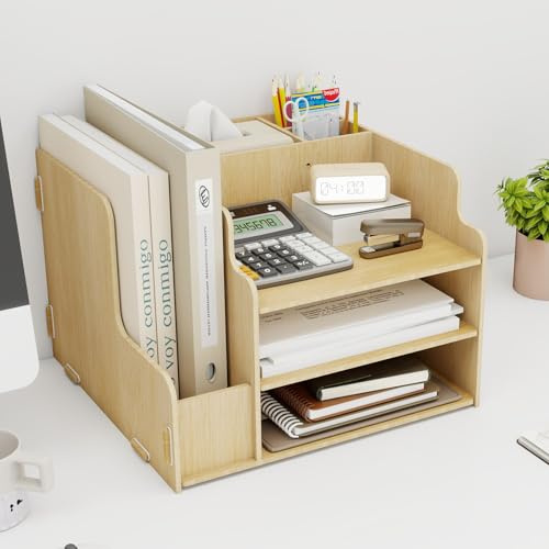 PUNCIA Organizador Escritorio Sobremesa de Madera con Portalápiz