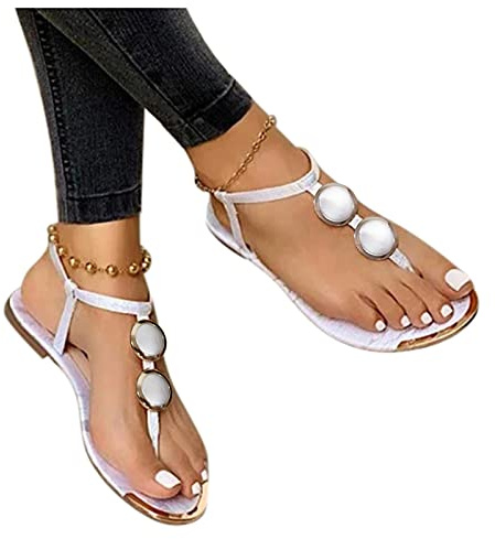 Sandalias para mujer, plateadas, elegantes, planas, bohemias, de verano, para boda, sandalias romanas, antideslizantes, con tiras para fiestas, sandalia de playa