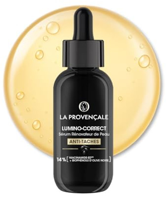 La Provençale Lumino-Correct Sérum Anti-Taches Niacinamide Éclat 30ml | Biophénols olive noire, Renouvellement cellulaire, 95% origine naturelle, Toutes carnations