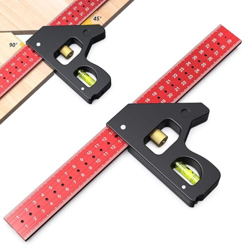 Combination Set Square,Carpenter Engineer Marking Gauge 45/90 Degrees with Bubble Level, Adjustable Carpenters Square Woodworking Rule, 12inch/300mm Measuring Tool