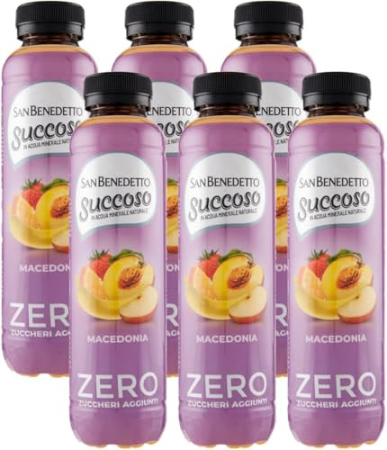 6X Succoso Zero MACEDONIA gusto di Pesca, Banana, Mela, Mandarino e Fragola, Succo di Frutta Senza Zuccheri Aggiunti 400ml