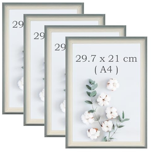 YoHyien 4 Piezas Marcos de Fotos, Marcos para Cuadros de Sobremesa de Pie, Portaretratos para Fotos para Pared, Picture Frame for Wall (Verde Salvia, A4)