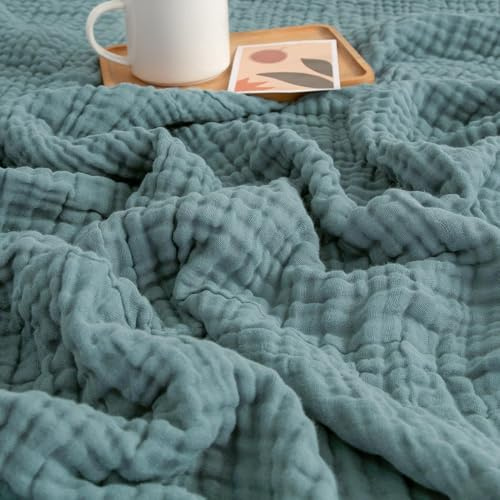 Aukojoy Montivo Musselin Decke, 100% Baumwolle Leichtdecke für Erwachsene, Atmungsaktive Sommerdecke für Bett & Couch, Weiche Kuscheldecke (C, 200×230)